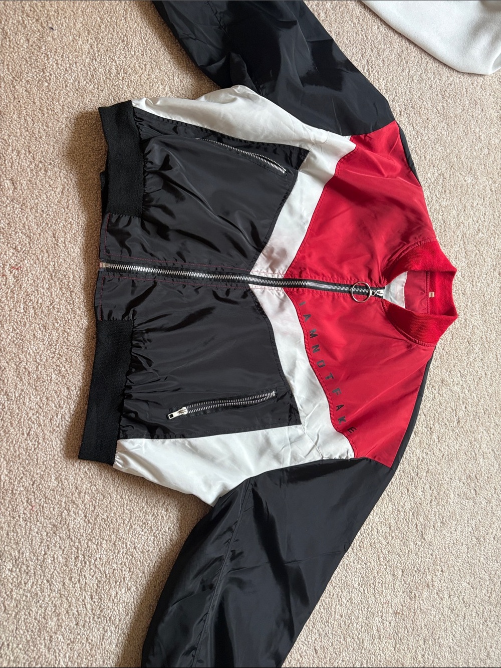 SHEIN Red Black White Colorblock Bomber Jacket